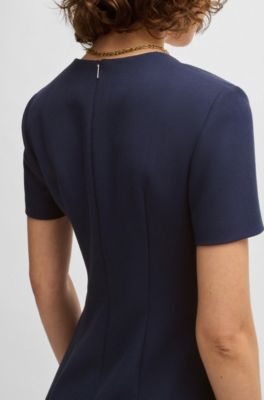 Square-neck slim-fit dress in stretch material, Dark Blue