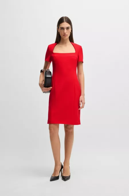 Square-neck slim-fit dress in stretch material