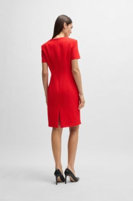 Vestido slim fit de material el&aacute;stico con escote rectangular, Rojo