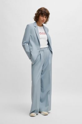 Pantalones de pernera ancha en tejido el&aacute;stico, Azul