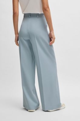 Pantalones de pernera ancha en tejido el&aacute;stico, Azul