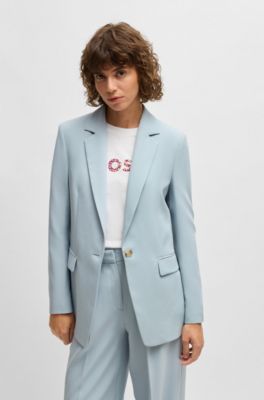 Fitted blazer in stretch fabric, Blue