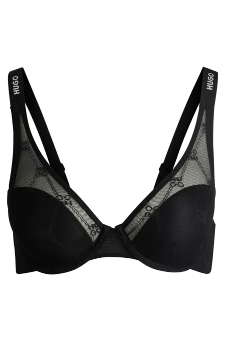 Signature-lace underwire bra with logo straps