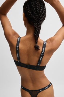 Signature-lace underwire bra with logo straps, Black