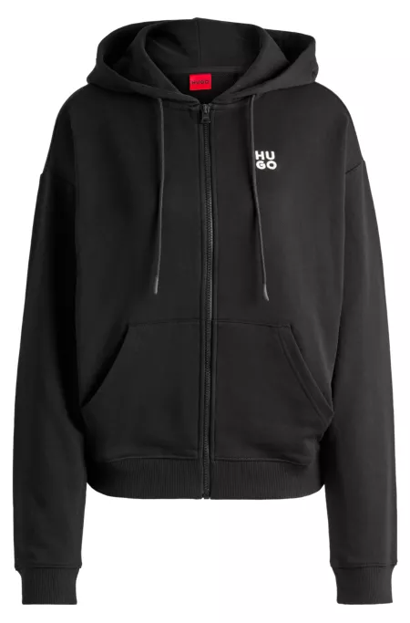 Cotton-terry zip-up hoodie with stacked-logo embroidery