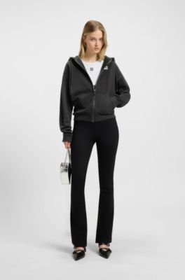 Prenda con capucha y cremallera en felpa de algod&oacute;n con logo apilado bordado, Negro