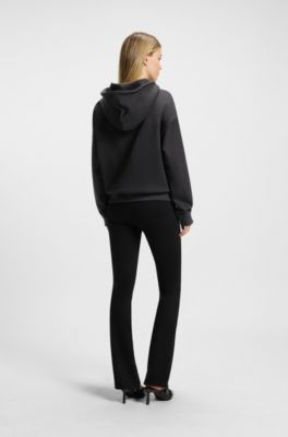 Prenda con capucha y cremallera en felpa de algod&oacute;n con logo apilado bordado, Negro