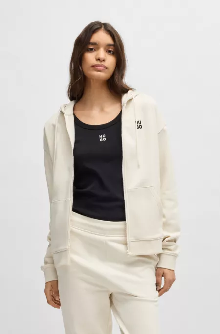 Cotton-terry zip-up hoodie with stacked-logo embroidery