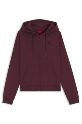 Sweat &agrave; capuche zipp&eacute; en molleton de coton avec logo brod&eacute; revisit&eacute;, Violet fonc&eacute;