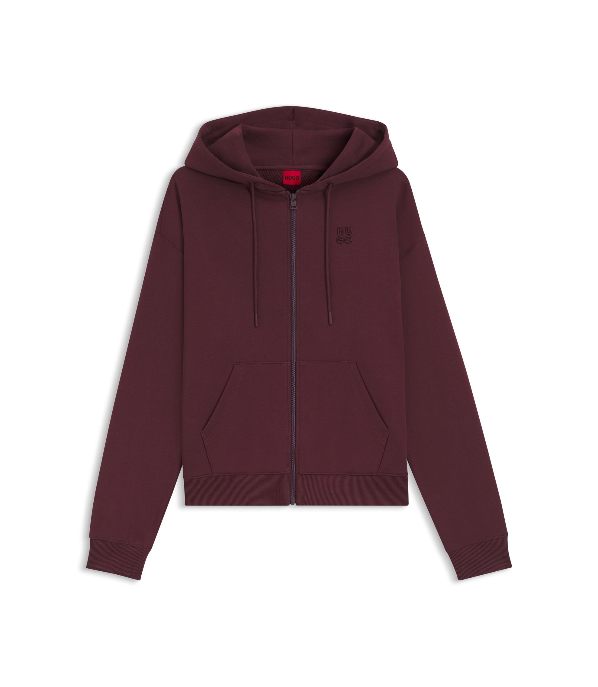HUGO - Cotton-terry zip-up hoodie with stacked-logo embroidery 