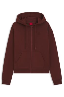 Cotton-terry zip-up hoodie with stacked-logo embroidery, Brown