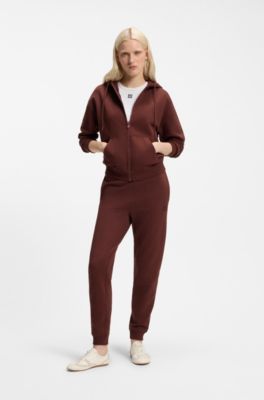 Cotton-terry zip-up hoodie with stacked-logo embroidery, Brown