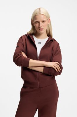 Cotton-terry zip-up hoodie with stacked-logo embroidery, Brown
