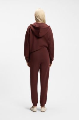 Cotton-terry zip-up hoodie with stacked-logo embroidery, Brown