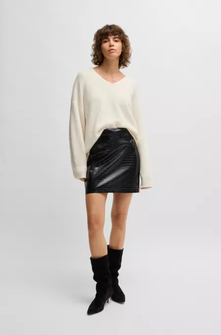 Wool-blend relaxed-ft sweater with V neckline