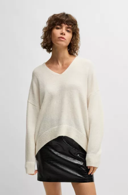 Wool-blend relaxed-ft sweater with V neckline