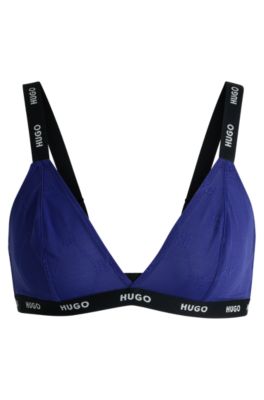 Signature-lace triangle bra with logo details, Blue
