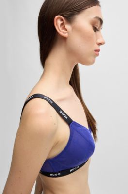 Signature-lace triangle bra with logo details, Blue