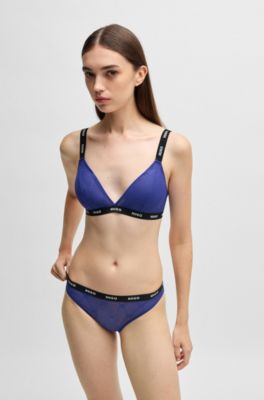 Signature-lace triangle bra with logo details, Blue