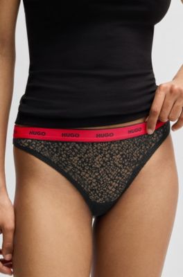 Lot de trois strings en dentelle stretch, Noir
