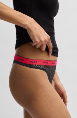 Lot de trois strings en dentelle stretch, Noir