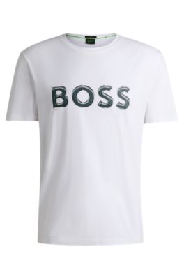 送料込★Hugo Boss★5 10263186 Tシャツ BOSS - Stretch-cotton T-shirt with photo-print logo - White