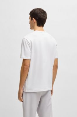 Stretch-cotton T-shirt with photo-print logo, White
