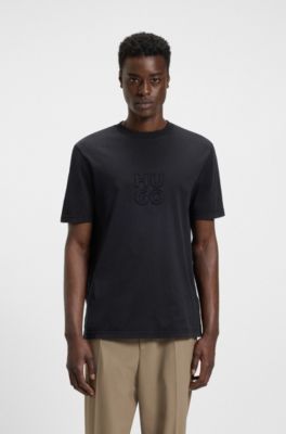 T-shirt en jersey de coton avec logo appliqu&eacute;, Noir