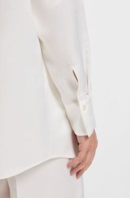 Tailored blouse with crochet-effect trims, White