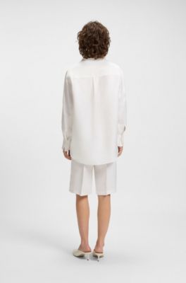 Tailored blouse with crochet-effect trims, White