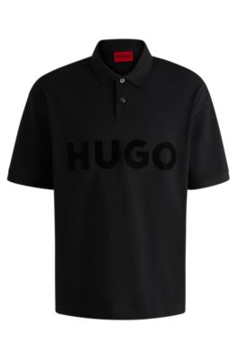 Polo oversize fit de algod&oacute;n con logo tonal, Negro