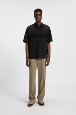 Oversize-fit polo shirt in cotton with tonal logo, Black