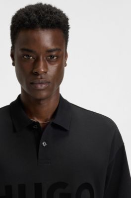 Oversize-fit polo shirt in cotton with tonal logo, Black