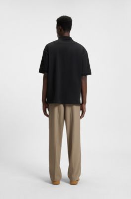 Oversize-fit polo shirt in cotton with tonal logo, Black