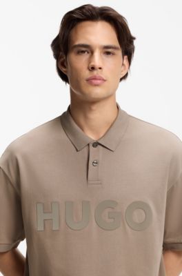 Oversize-fit polo shirt in cotton with tonal logo, Light Brown