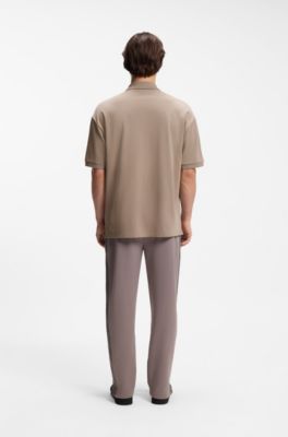 Oversize-fit polo shirt in cotton with tonal logo, Light Brown