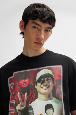 Cotton-jersey fanwear T-shirt with special artwork and branding, Black