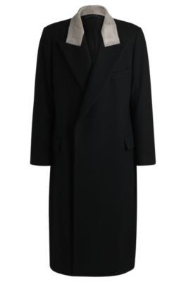 Hugo Boss Wool Coat With Peak Lapels In Black