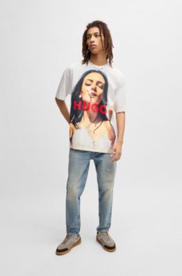 Camiseta oversize fit de algod&oacute;n con ilustraci&oacute;n con car&aacute;cter, Blanco