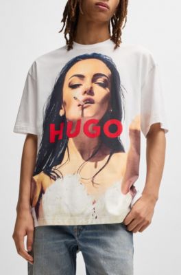 Camiseta oversize fit de algod&oacute;n con ilustraci&oacute;n con car&aacute;cter, Blanco