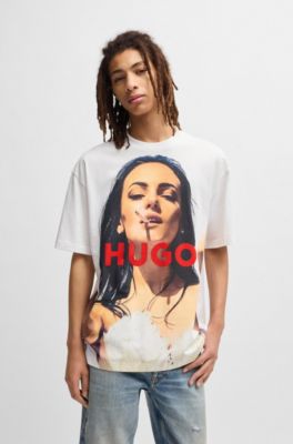 Camiseta oversize fit de algod&oacute;n con ilustraci&oacute;n con car&aacute;cter, Blanco