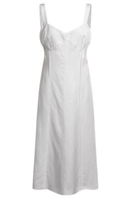 Summery dress with wide straps and seaming detail, White