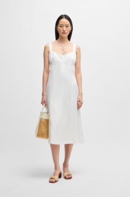 Summery dress with wide straps and seaming detail, White
