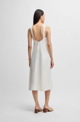 Summery dress with wide straps and seaming detail, White