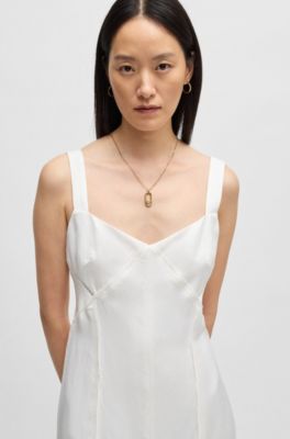 Summery dress with wide straps and seaming detail, White