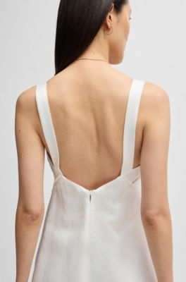 Summery dress with wide straps and seaming detail, White