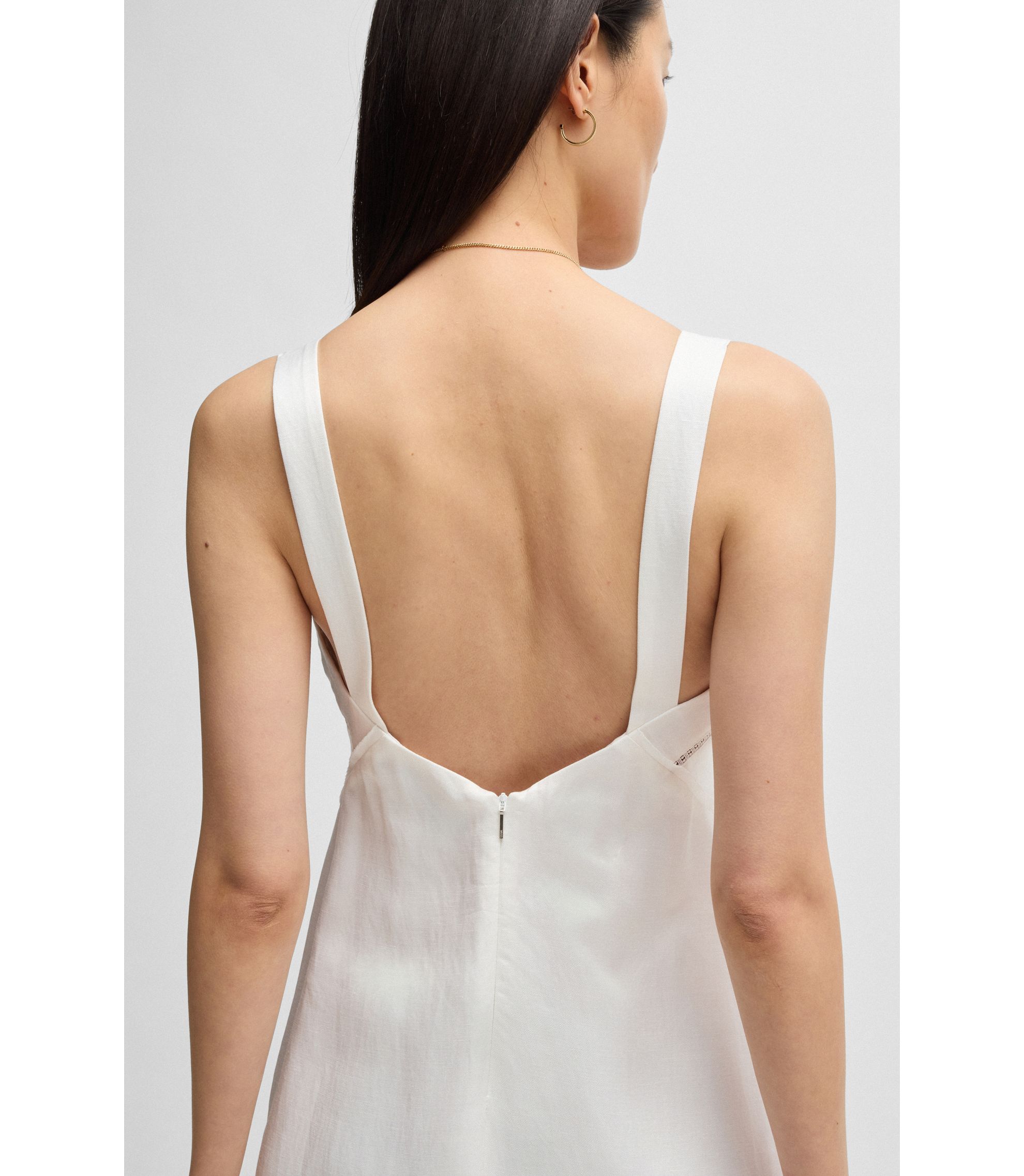 BOSS - Summery dress with wide straps and seaming detail - White