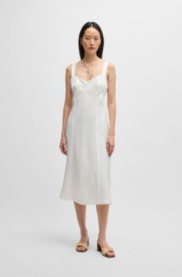 Summery dress with wide straps and seaming detail, White