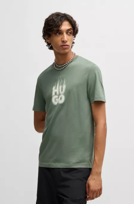 Cotton-jersey T-shirt with stacked smoke logo