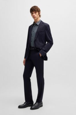 Camisa slim fit en punto t&eacute;cnico el&aacute;stico estampado, Azul oscuro